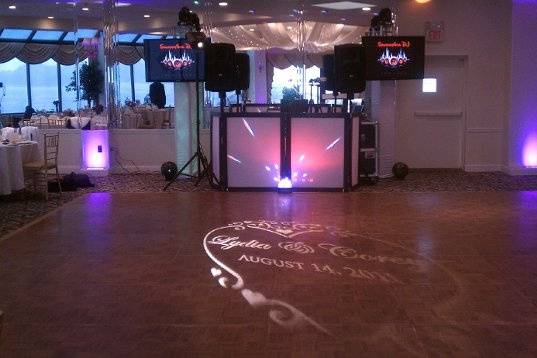 DJ booth and monogram lights