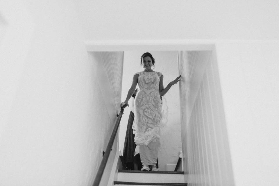 Bride walking down steps
