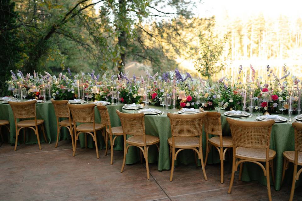 Serpentine tables by the lake