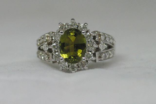 Oval Peridot Halo Engagement R