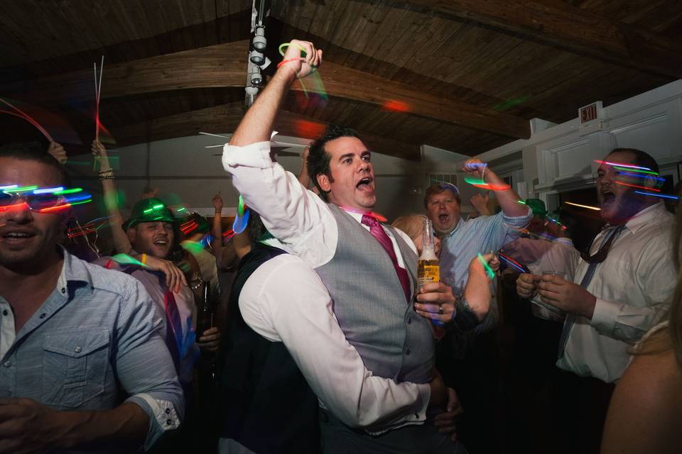 Pat, the Groom, evidently enjoying the beats...and about to be lifted by his 