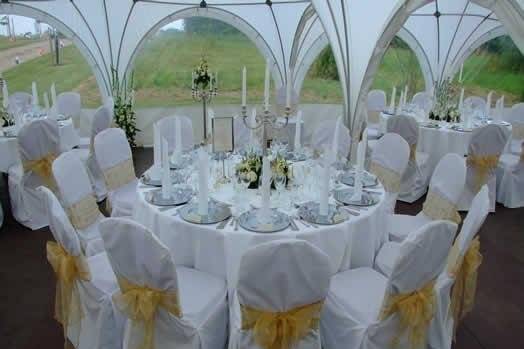 Ivory Chair Covers With Gold Sashes