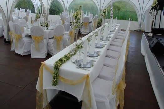Ivory Chair Covers With Gold Sashes
