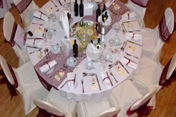 Ivory Chair Covers With Burgundy Sashes