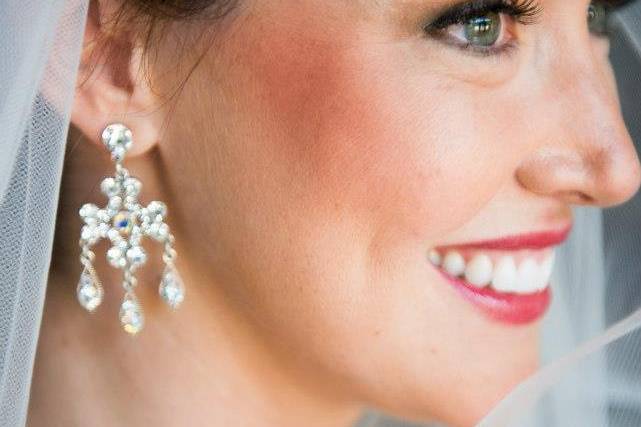 Bridal makeup and earrings