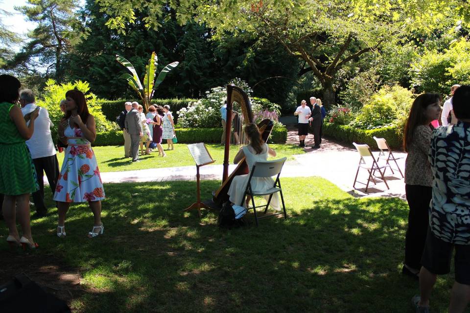 Harp providing an elegant ambiance at an outdoor wedding!