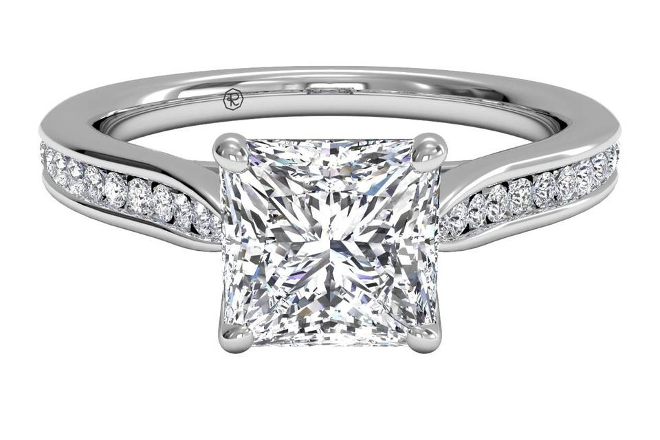 Ritani	4560	<br>	Double French-Set Diamond 'V' Engagement Ring with Surprise Diamonds in 18kt White Gold (0.24 CTW)