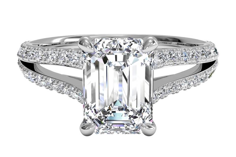 10590	<br>	Double French-Set Diamond 'V' Engagement Ring with Surprise Diamonds - in 14kt White Gold (0.24 CTW)