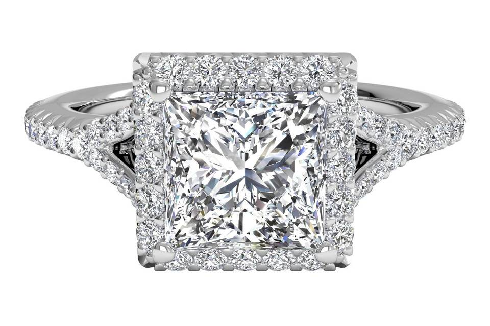 10612	<br>	French-Set Halo Diamond 'V' Band Engagement Ring - in 14kt White Gold (0.23 CTW)
