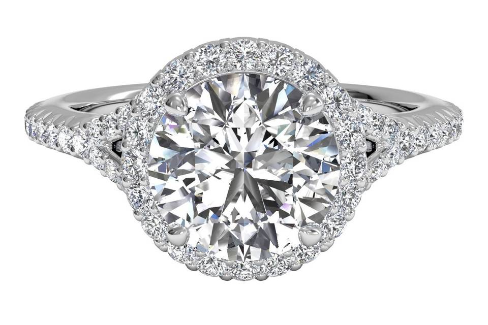 10613	<br>	French-Set Halo Diamond 'V' Band Engagement Ring - in 14kt White Gold - (0.23 CTW)