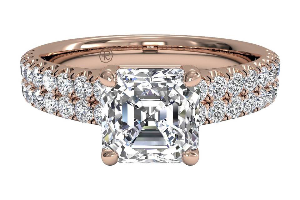 12308	<br>	French-Set Halo Diamond Band Engagement Ring - in 18kt Rose Gold (0.45 CTW)