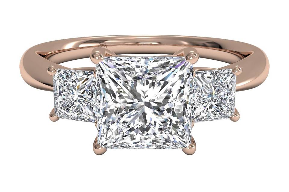12574	<br>	Three-Stone Diamond Engagement Ring with Princess-Cut Side-Diamonds - in 18kt Rose Gold (0.38 CTW)
