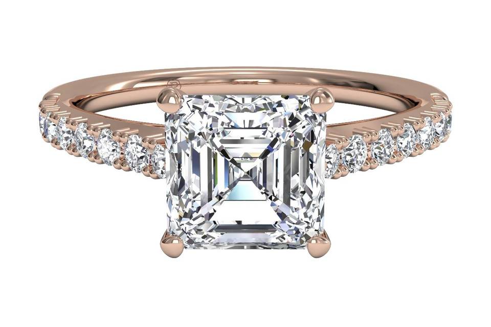 12658	<br>	Three-Stone Halo Diamond Band Engagement Ring - in 18kt Rose Gold - (0.47 CTW)