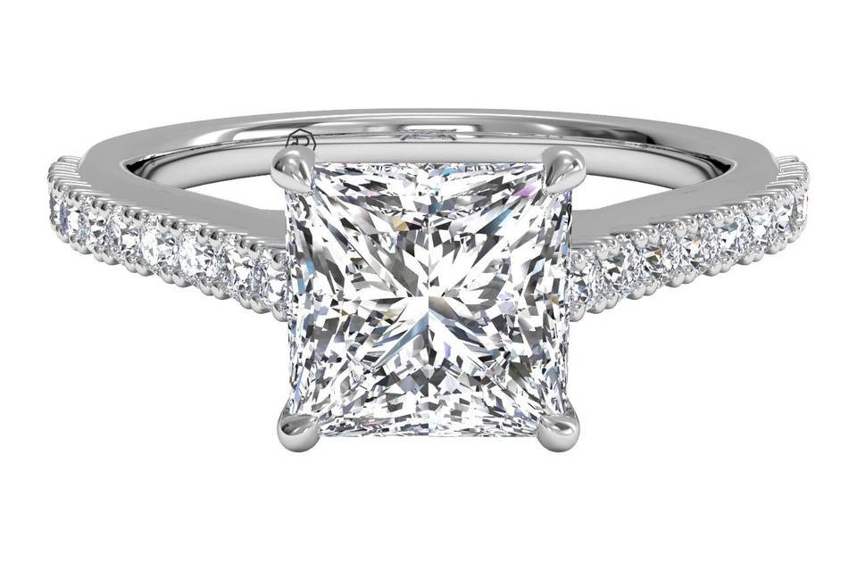 4560	<br>	Double French-Set Diamond 'V' Engagement Ring with Surprise Diamonds - in 18kt White Gold (0.24 CTW)