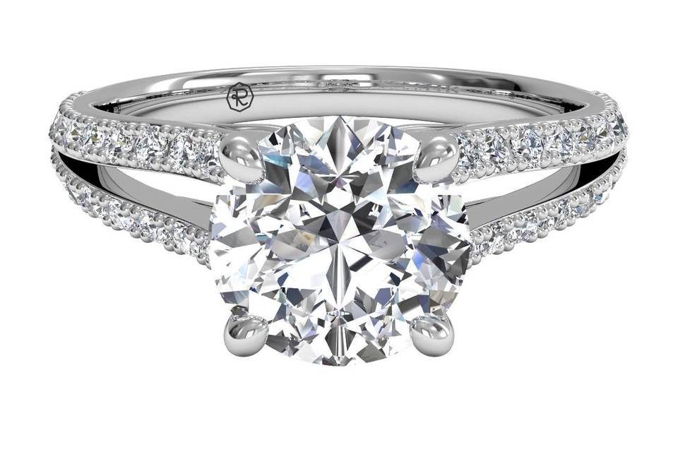 4545	<br>	French-Set Diamond Band Engagement Ring with Surprise Diamonds - in 18kt White Gold (0.24 CTW)