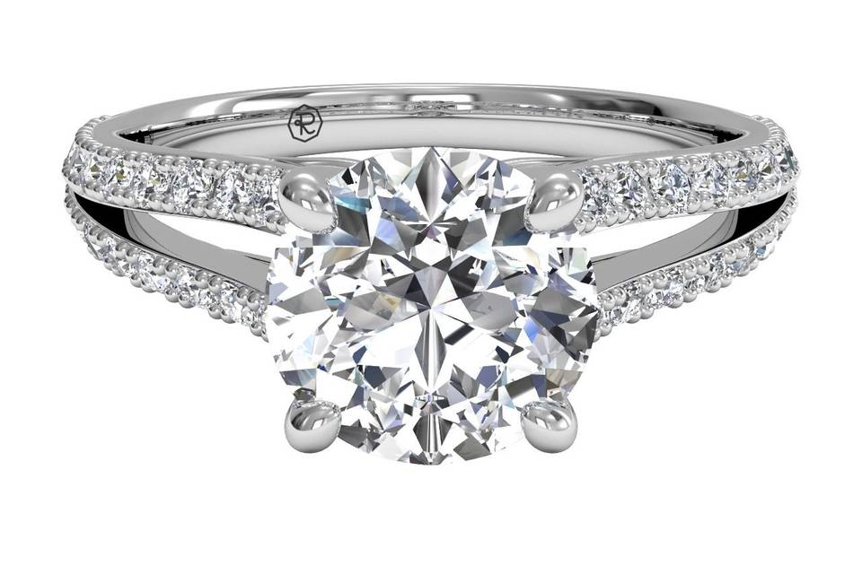 4560	<br>	Double French-Set Diamond 'V' Engagement Ring with Surprise Diamonds - in 18kt White Gold (0.24 CTW)