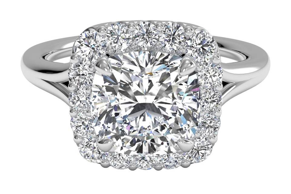4649	<br>	French-Set Halo Diamond Engagement Ring - in 18kt White Gold (0.20 CTW)
