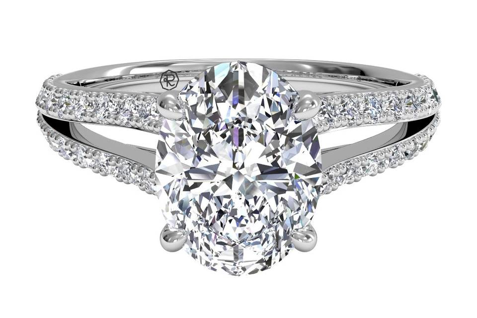 4669	<br>	Double French-Set Diamond 'V' Engagement Ring with Surprise Diamonds - in 18kt White Gold (0.24 CTW)