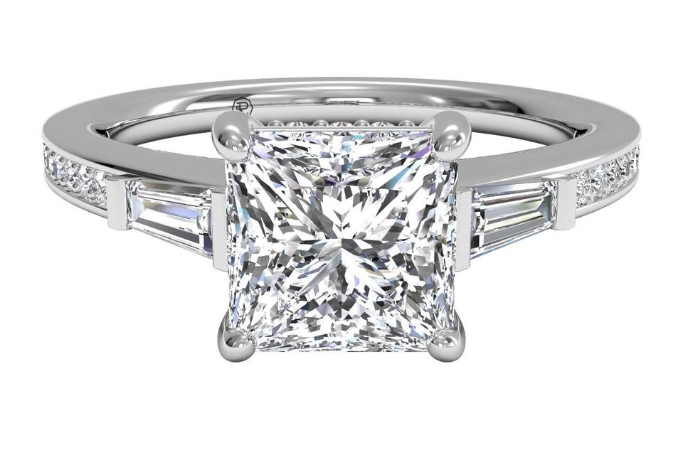 4669	<br>	Double French-Set Diamond 'V' Engagement Ring with Surprise Diamonds - in 18kt White Gold (0.24 CTW)