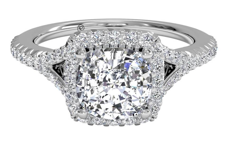 4845	<br>	French-Set Halo Diamond 'V' Band Engagement Ring - in Palladium (0.23 CTW)