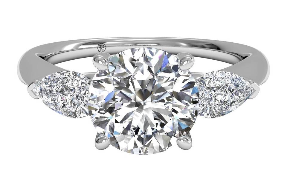 4954	<br>	Three-Stone Diamond Engagement Ring with Pear-Shaped Side-Diamonds - in Platinum (0.40 CTW)