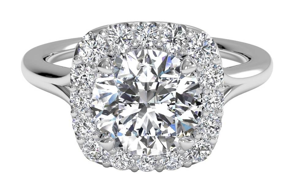 4974	<br>	French-Set Halo Diamond Engagement Ring - in Platinum - (0.20 CTW)