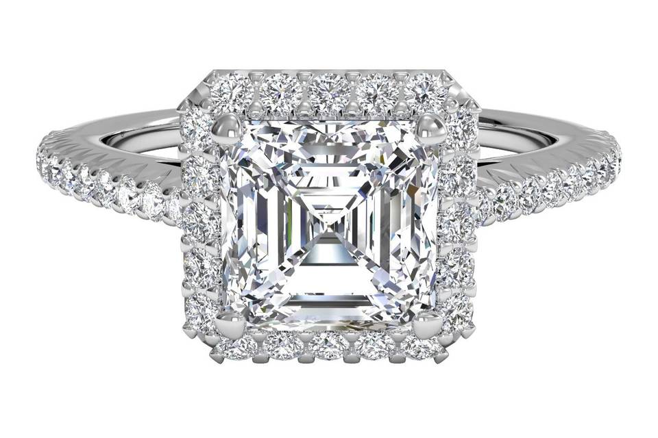 5028	<br>	French-Set Halo Diamond Band Engagement Ring - in Platinum (0.21 CTW)