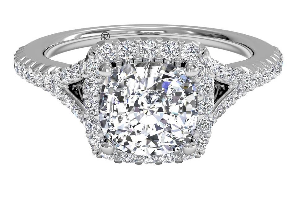 5045	<br>	French-Set Halo Diamond 'V' Band Engagement Ring - in Platinum (0.23 CTW)