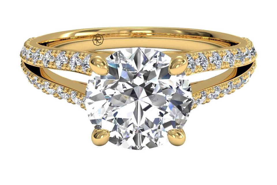 5160	<br>	Double French-Set Diamond 'V' Engagement Ring with Surprise Diamonds - in 18kt Yellow Gold (0.24 CTW)