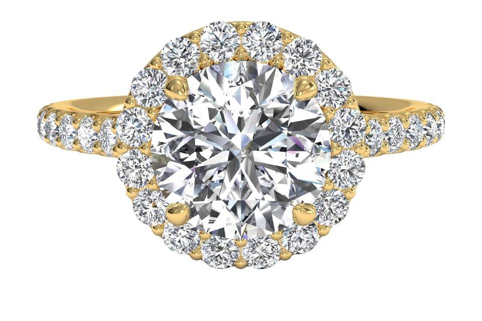 5175	<br>	French-Set Halo Diamond Band Engagement Ring - in 18kt Yellow Gold (0.45 CTW)
