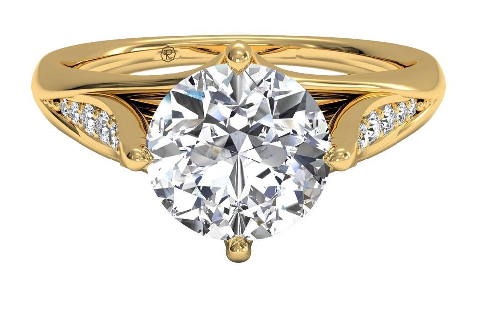5192	<br>	Vintage Tulip Diamond Band Engagement Ring - in 18kt Yellow Gold (0.08 CTW)