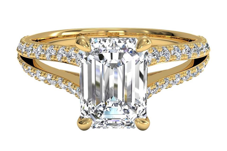 5297	<br>	Double French-Set Diamond 'V' Engagement Ring with Surprise Diamonds - in 18kt Yellow Gold (0.24 CTW)