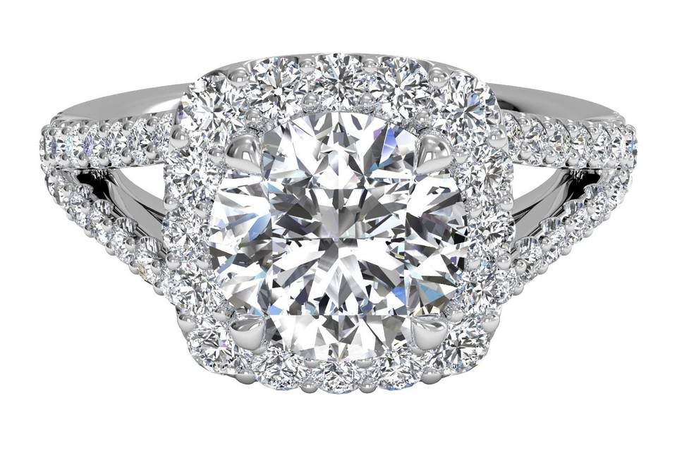 6327	<br>	Cushion Halo Diamond 'V' Band Engagement Ring - in Platinum (0.50 CTW)