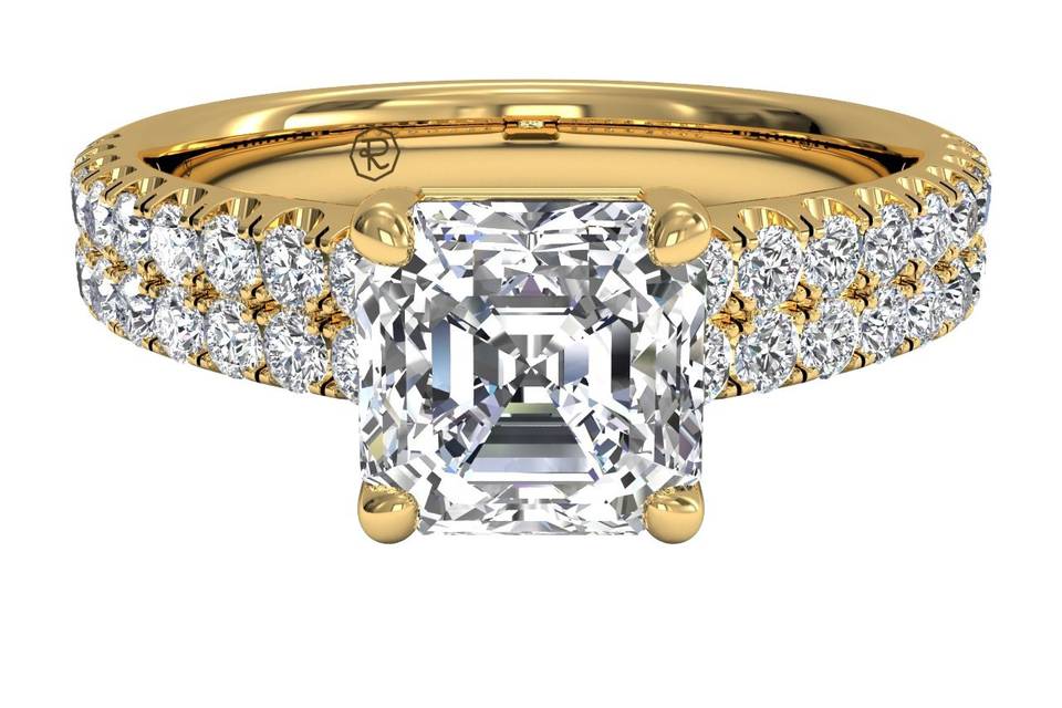 6803	<br>	Double French-Set Band Engagement Ring - in 18kt Yellow Gold (0.59 CTW)