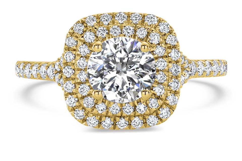 Ritani	19833	<br>	Double Halo Diamond Engagement Ring in 18kt Yellow Gold (0.60 CTW) for a Round Center Stone