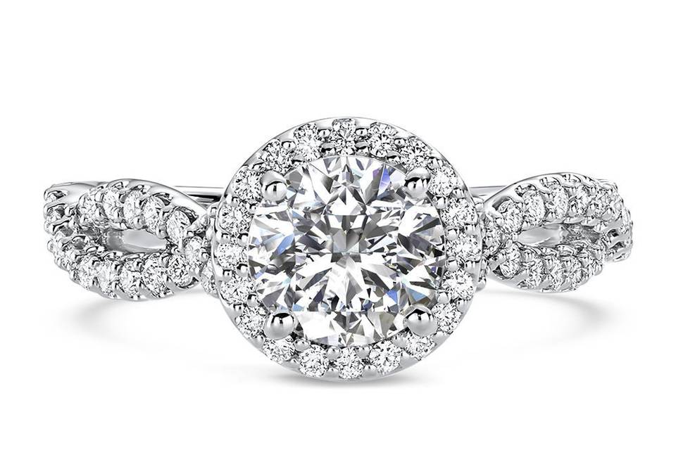 Ritani	19804	<br>	Diamond Twist Halo Engagement Ring in 18kt White Gold (0.49 CTW) for a Round Center Stone