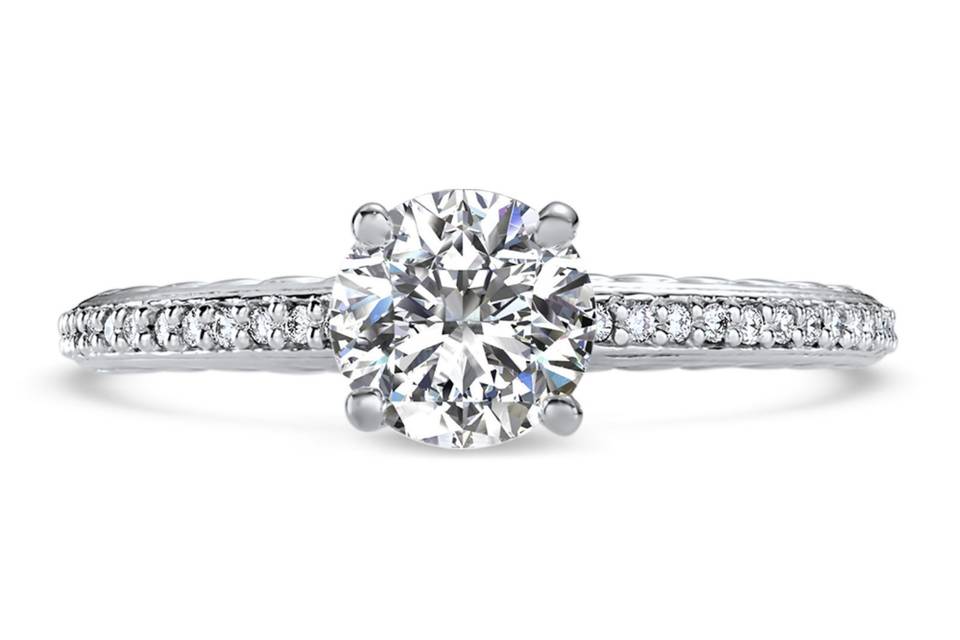 Ritani	19801	<br>	Engraved Diamond Engagement Ring in Platinum (0.12 CTW) for a Round Center Stone