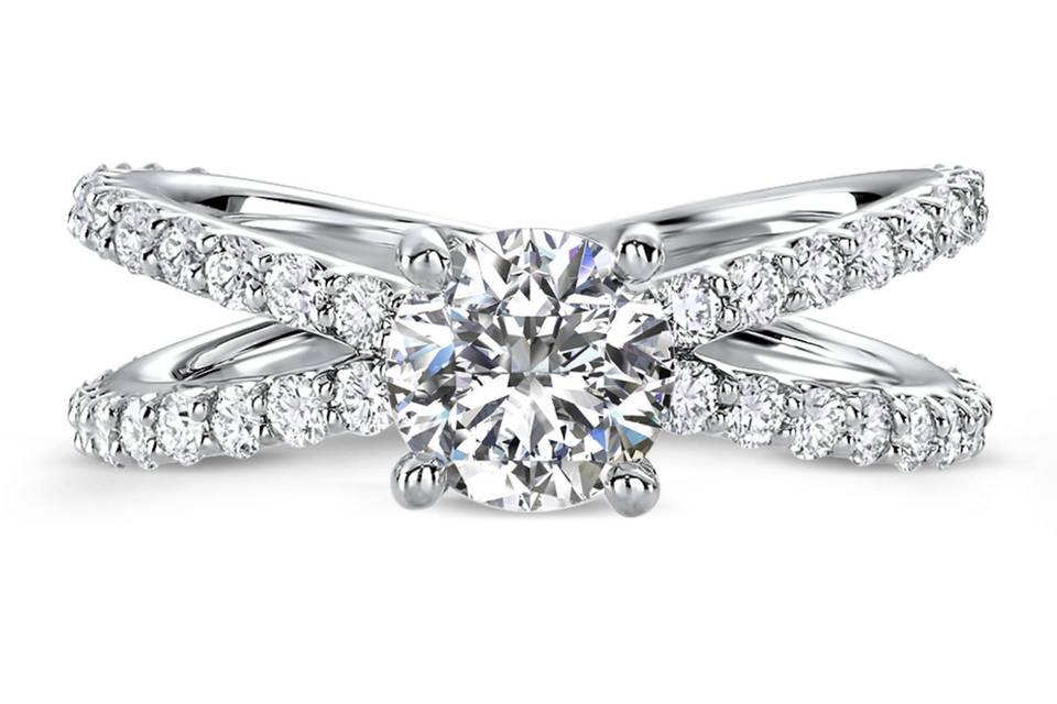 Ritani	19801	<br>	Engraved Diamond Engagement Ring in Platinum (0.12 CTW) for a Round Center Stone