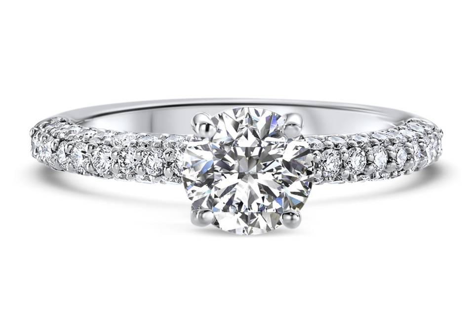 Ritani	19788	<br>	Three Row Pave Diamond Engagement Ring in Platinum (0.73 CTW) for a Round Center Stone