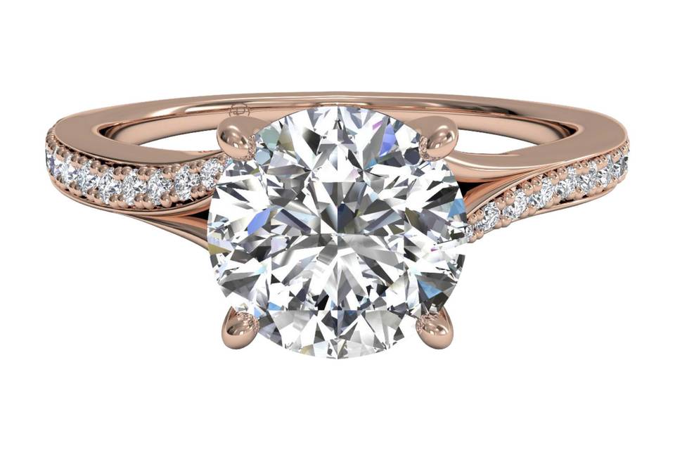 Ritani	12715	<br>	Modern Bypass Micropave Diamond Band Engagement Ring in 18kt Rose Gold (0.19 CTW)