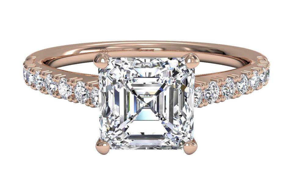 Ritani	12715	<br>	Modern Bypass Micropave Diamond Band Engagement Ring in 18kt Rose Gold (0.19 CTW)