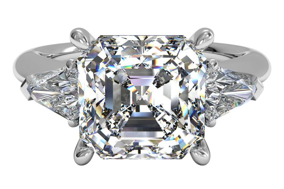 Ritani	11791	<br>	Three-Stone Diamond Engagement Ring with Bullet Side-Diamonds in Platinum