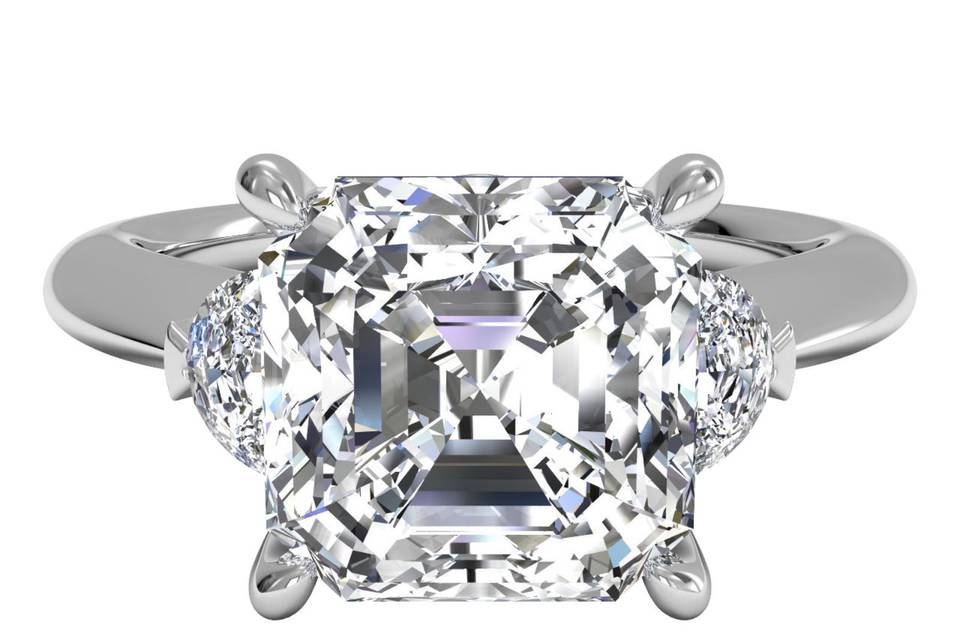Ritani	11789	<br>	Three-Stone Diamond Engagement Ring with Half Moon Side-Diamonds in Platinum