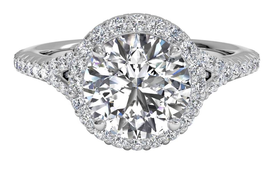 Ritani	10615	<br>	French-Set Halo Diamond 'V' Band Engagement Ring in 14kt White Gold (0.23 CTW)