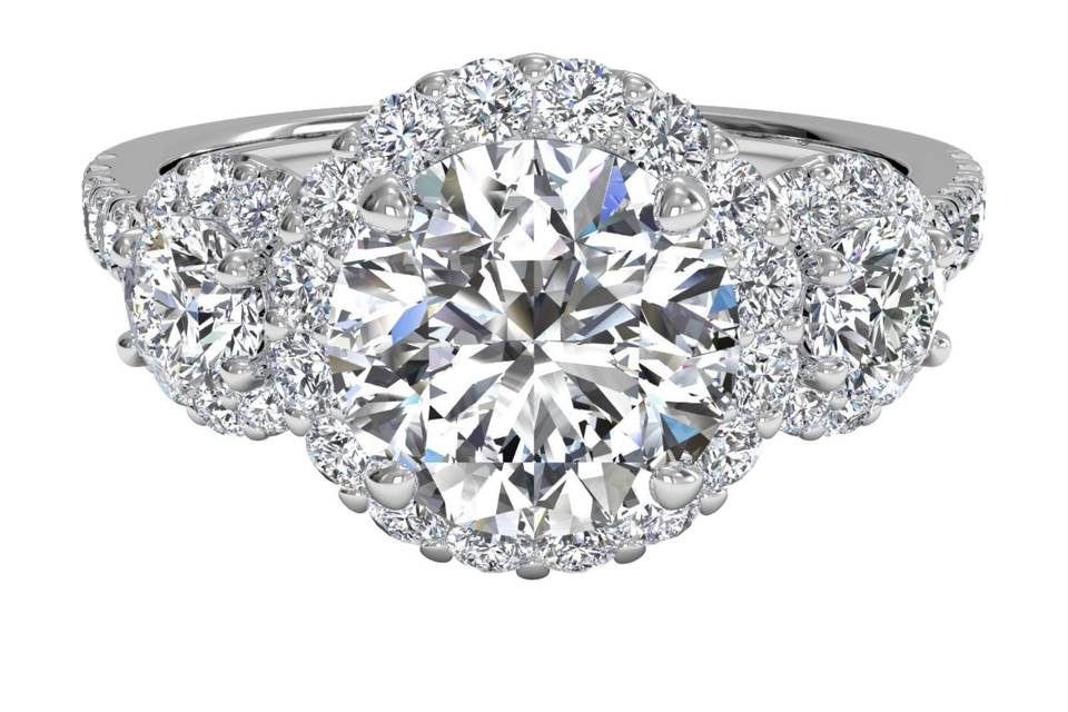 Ritani	6344	<br>	Three-Stone Halo Diamond Engagement Ring in Palladium (0.75 CTW)