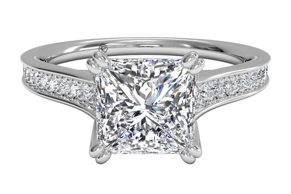 Ritani	5322	<br>	Micropave Diamond Band Engagement Ring with Surprise Diamonds in 14kt White Gold (0.17 CTW)