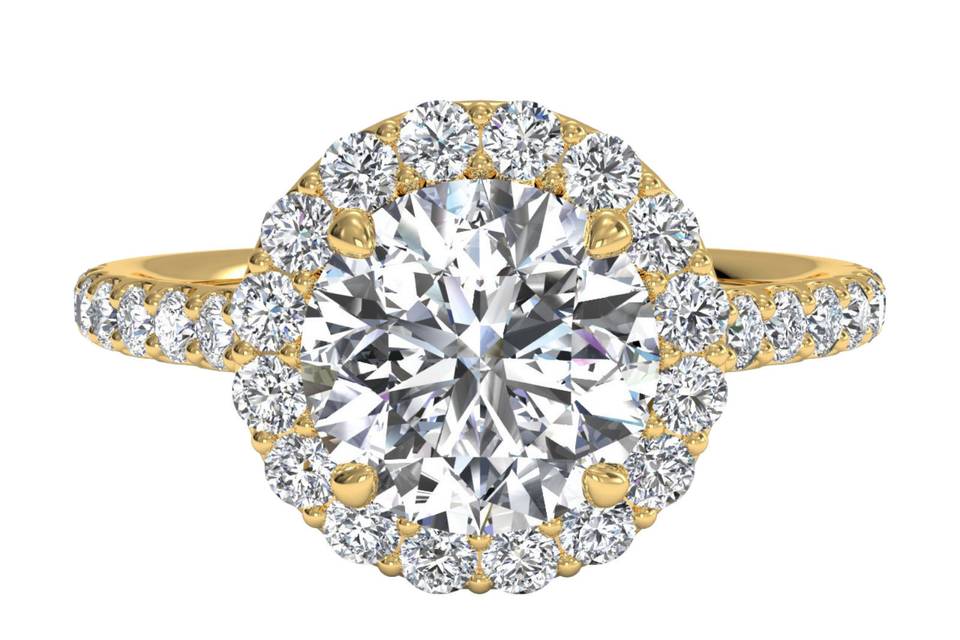 Ritani	5175	<br>	French-Set Halo Diamond Band Engagement Ring in 18kt Yellow Gold (0.45 CTW)
