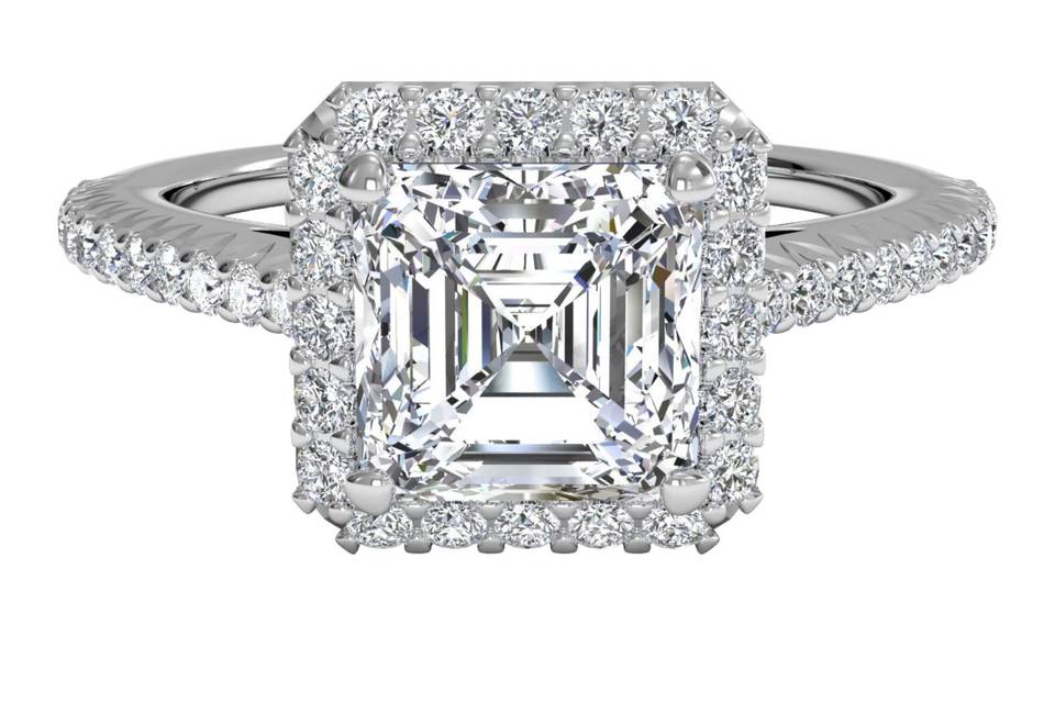 Ritani	5028	<br>	French-Set Halo Diamond Band Engagement Ring in Platinum (0.21 CTW)