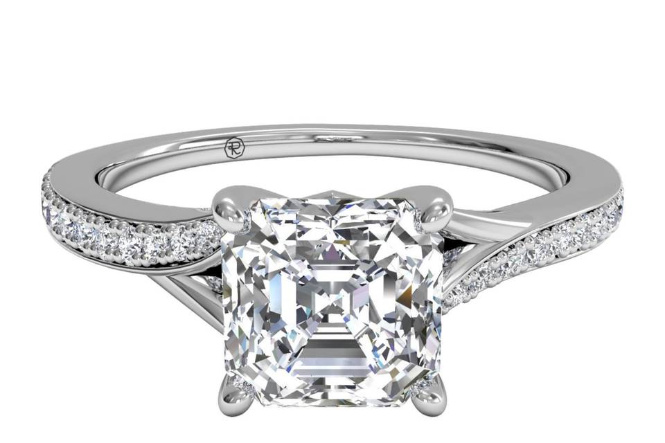 Ritani	5028	<br>	French-Set Halo Diamond Band Engagement Ring in Platinum (0.21 CTW)