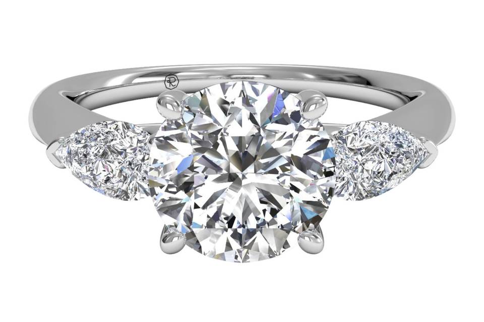 Ritani	4954	<br>	Three-Stone Diamond Engagement Ring with Pear-Shaped Side-Diamonds in Platinum (0.40 CTW)